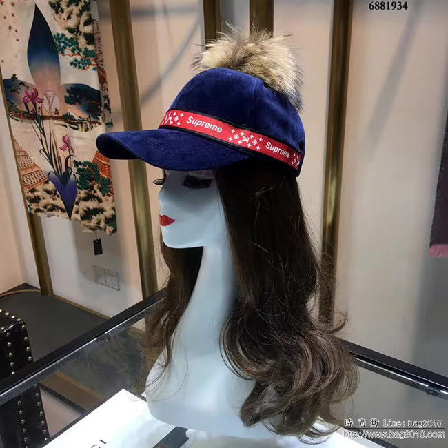 LV與supreme聯名秋冬款 時尚百搭絲絨棒球帽 6881934 LLWJ5818